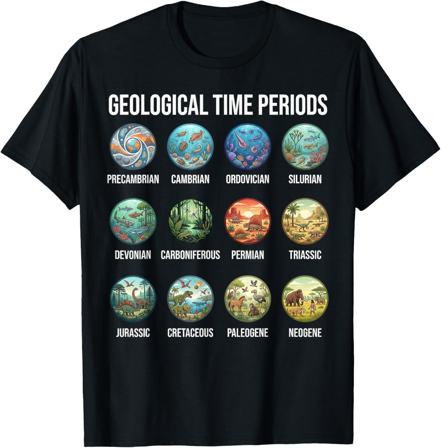 Geological Time Periods Chart Paleontology & Earth History T-Shirt - T-Shirt | Black