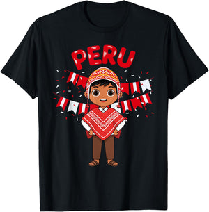 Peru Peruvian Boy Traditional Outfit Wear Flag Heritage T-Shirt - T-Shirt | Black