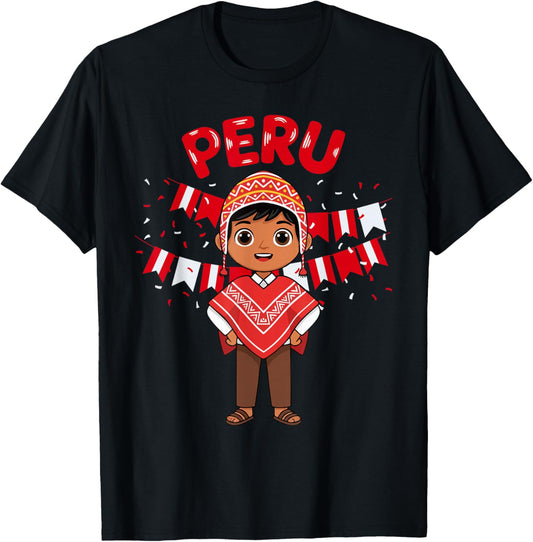 Peru Peruvian Boy Traditional Outfit Wear Flag Heritage T-Shirt - T-Shirt | Black