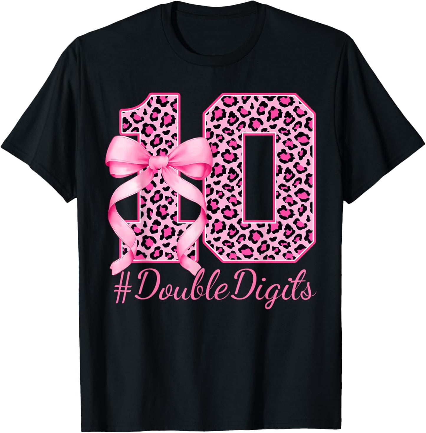 Cute 10th Birthday Girl Leopard Coquette Bow 10 Year Old T-Shirt - T-Shirt | Black