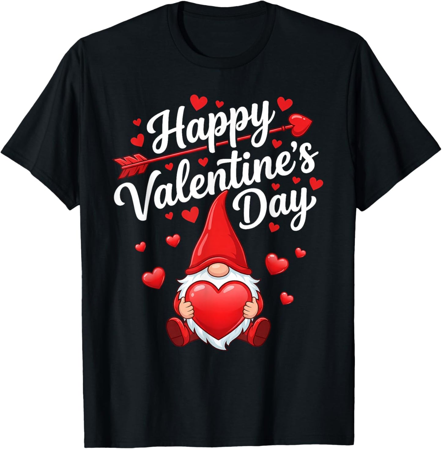 Happy Valentines Day Gnome Red Hearts Love Women Girls T-Shirt - T-Shirt | Black