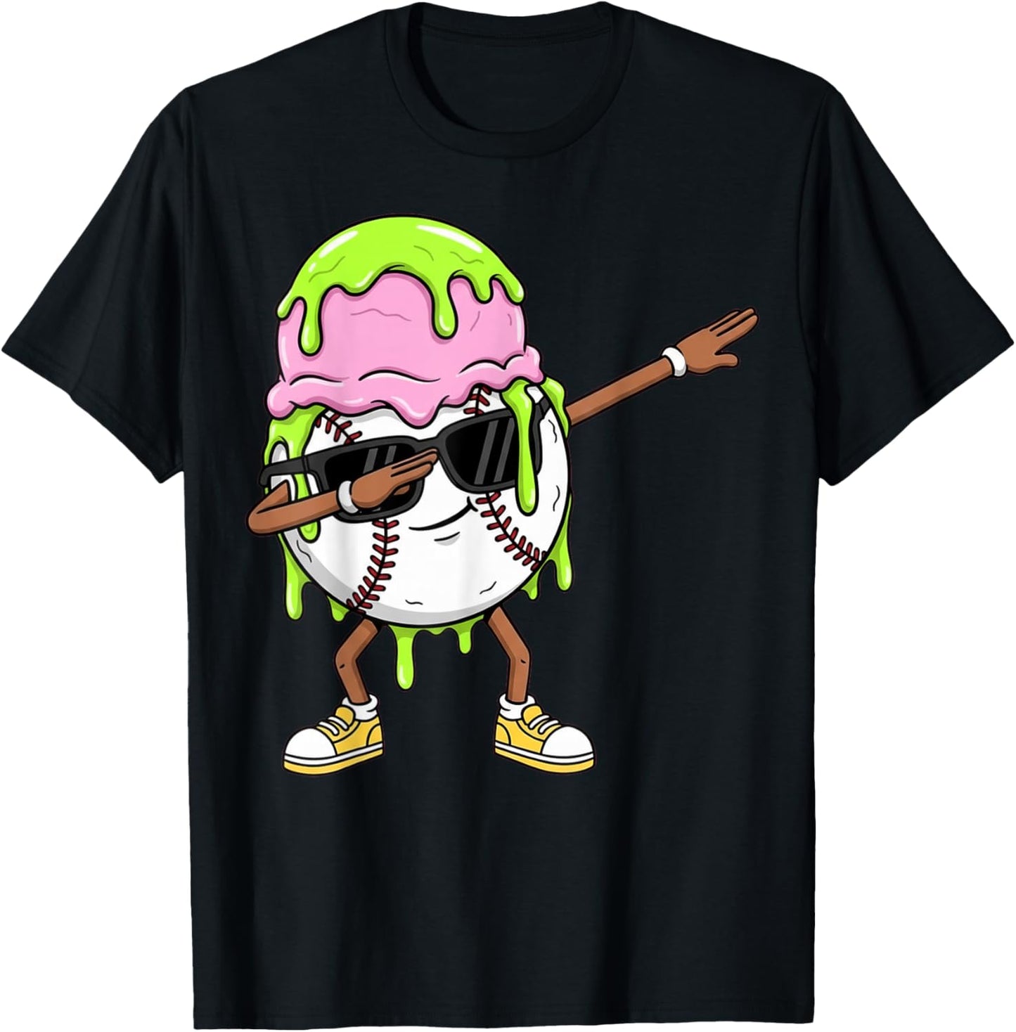 Dabbing Baseball Drip Ice Cream Kids Youth Boys Girls T-Shirt - T-Shirt | Black