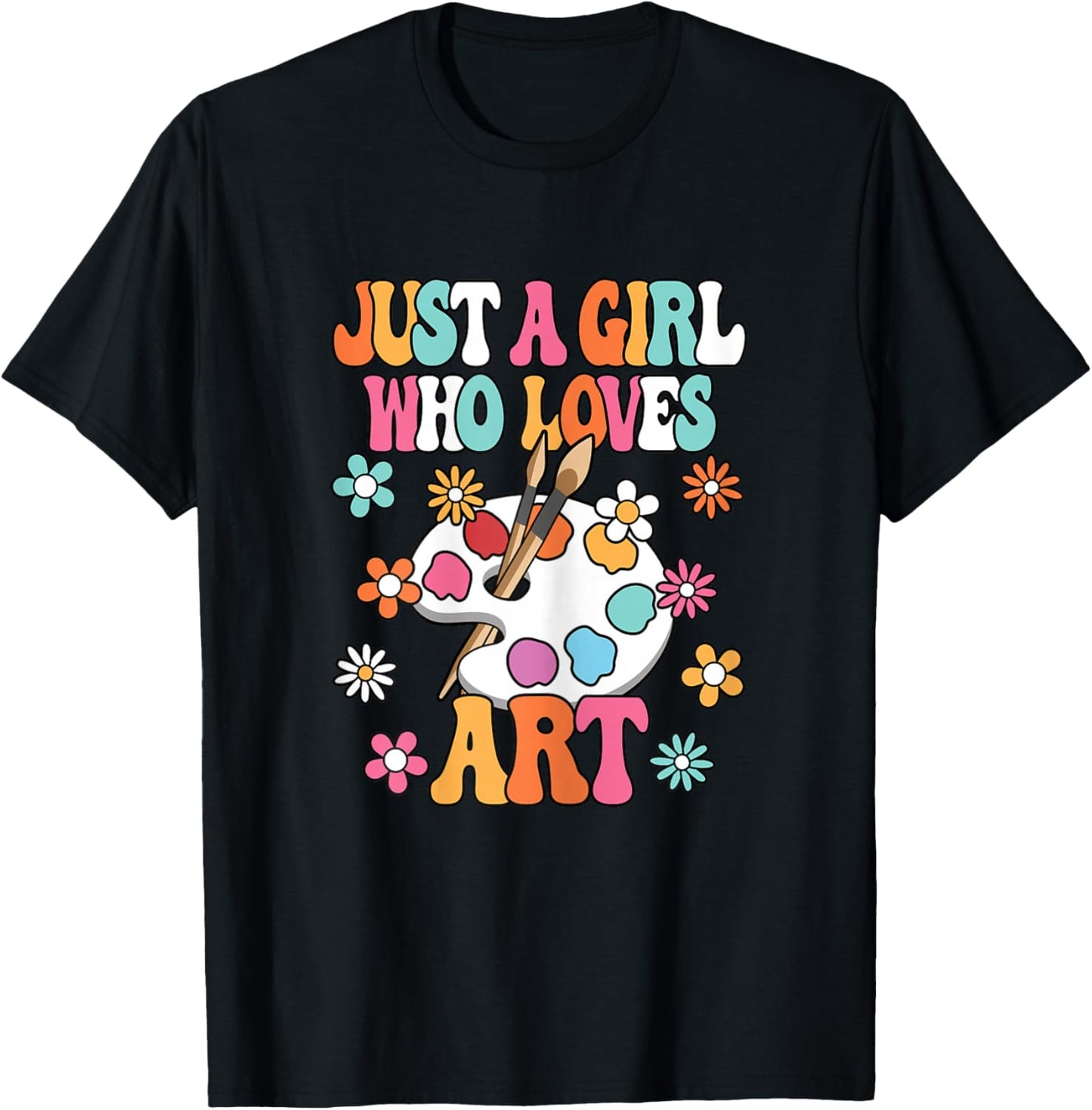 Just A Girl Who Loves Art Groovy Cute Artist Kids T-Shirt - T-Shirt | Black