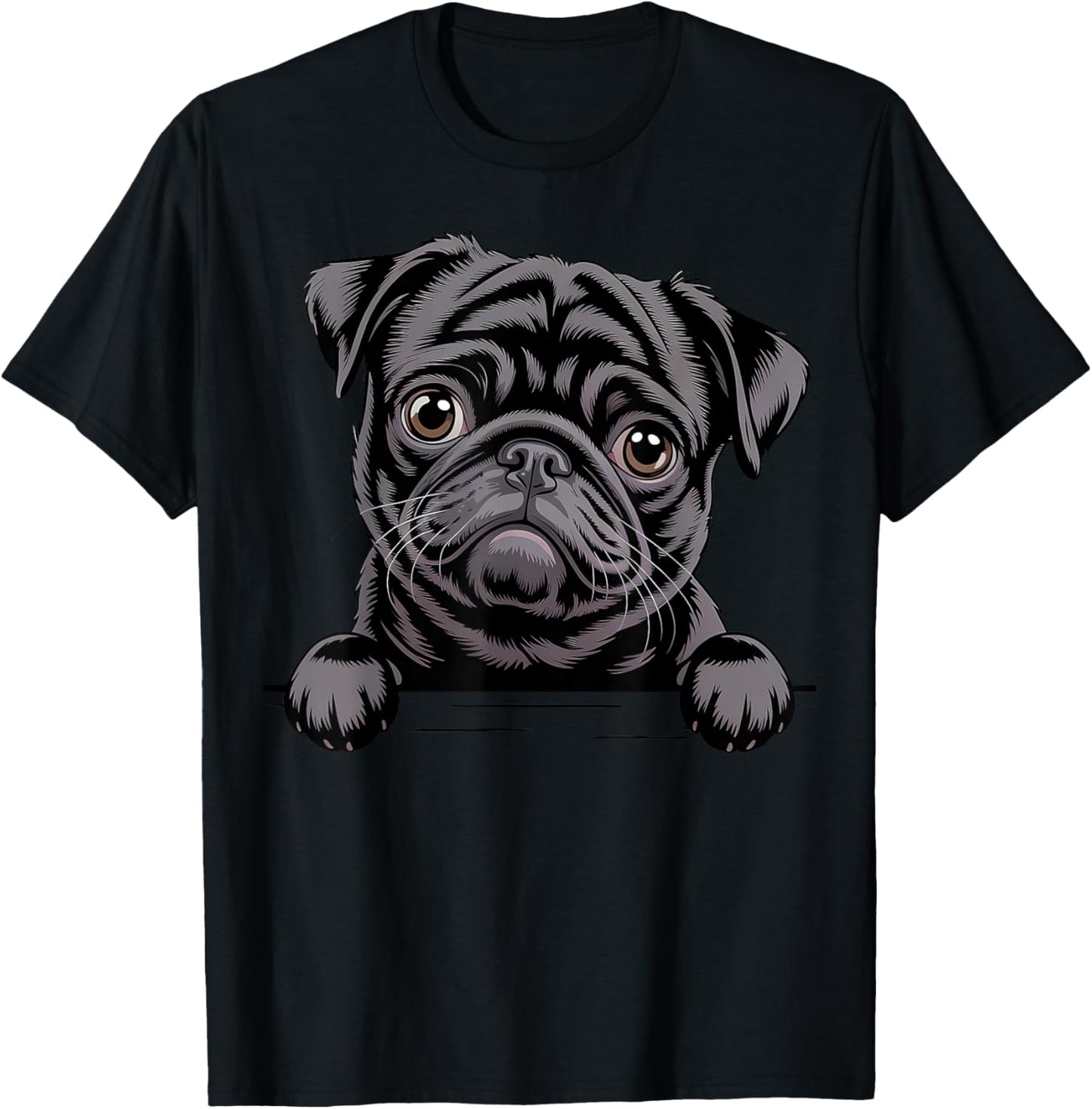 Black Pug Funny Peeking Pocket Puppy Dog Lover T-Shirt - T-Shirt | Black