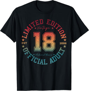 Official Adult 18 Year Old Gifts Vintage 2008 Boy Girl T-Shirt - T-Shirt | Black