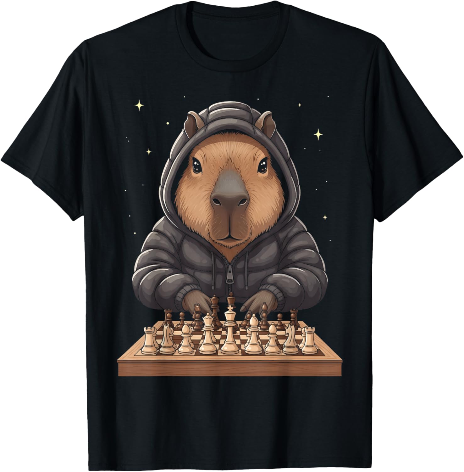 Cool Capybara Playing Chess Smart Animal Checkmate T-Shirt - T-Shirt | Black