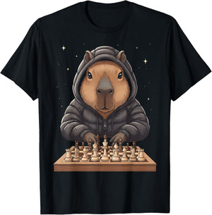 Cool Capybara Playing Chess Smart Animal Checkmate T-Shirt - T-Shirt | Black