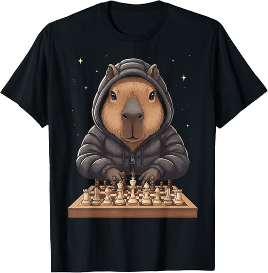 Cool Capybara Playing Chess Smart Animal Checkmate T-Shirt - T-Shirt | Black
