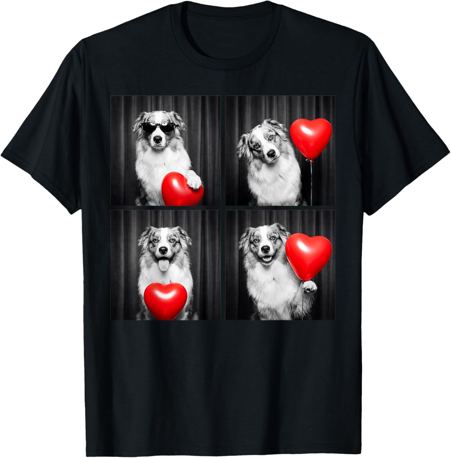 Australian Shepherd Photobooth Aussie Dog Design Valentines T-Shirt - T-Shirt | Black