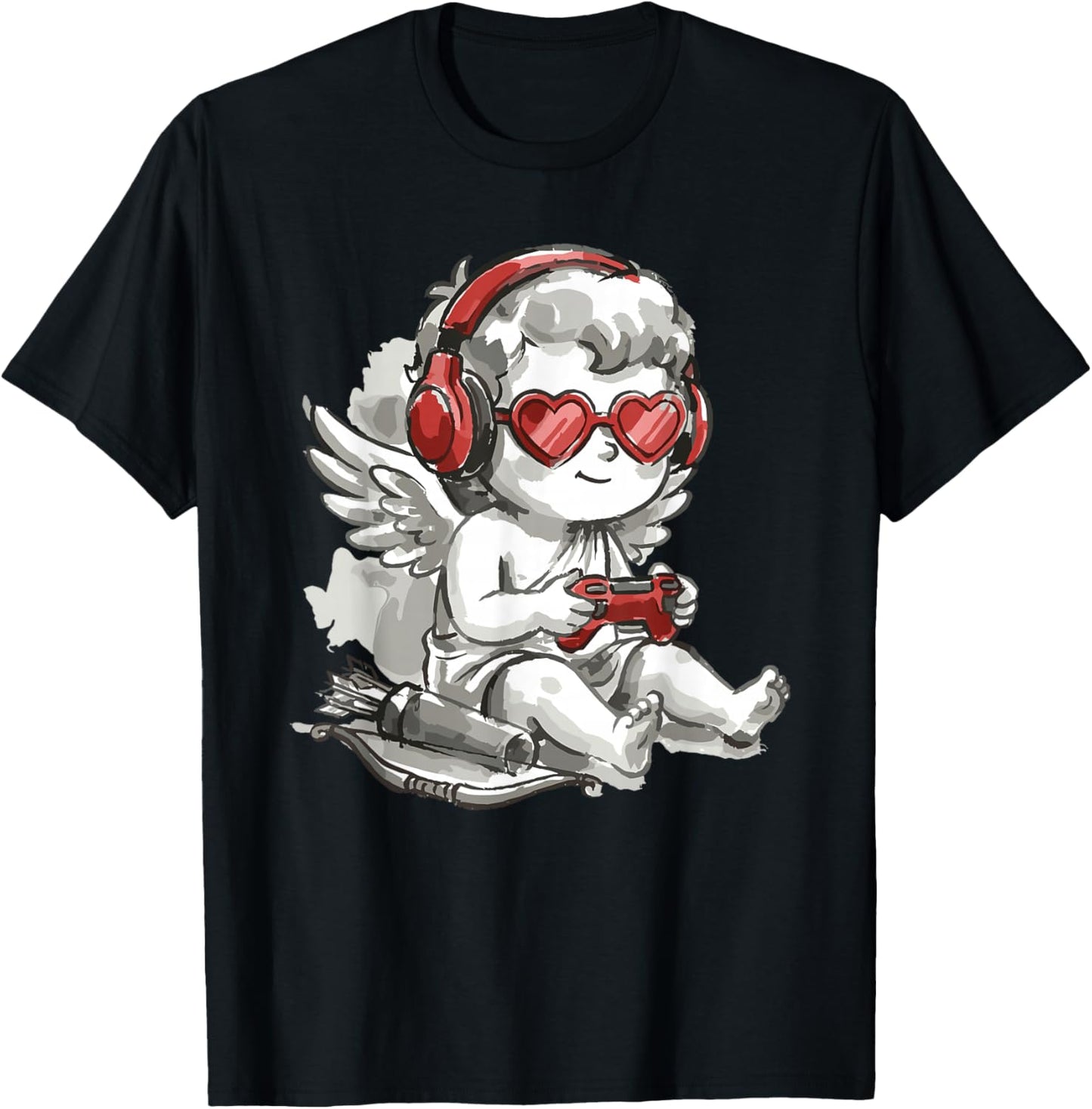 Video Games Cupid Gamer Funny St. Valentine's Day T-Shirt - T-Shirt | Black