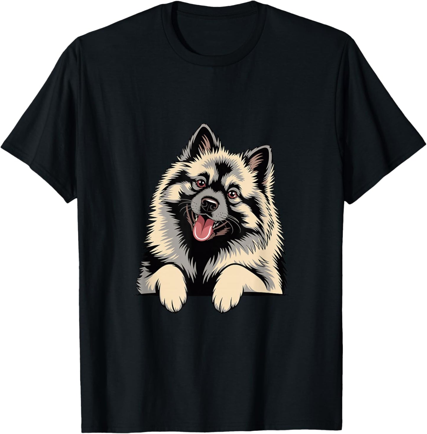 Cute Fluffy Gray Illustration Cartoon Canine Pup Keeshond T-Shirt - T-Shirt | Black