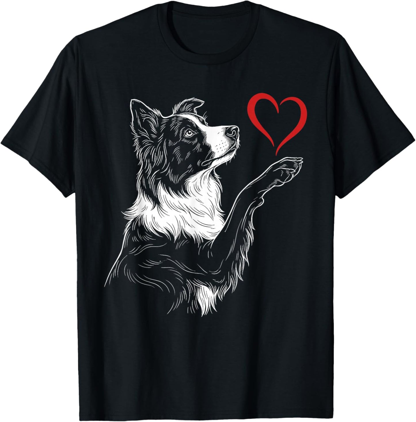 Border Collie Lover Dog Art Holding Heart Valentines T-Shirt - T-Shirt | Black