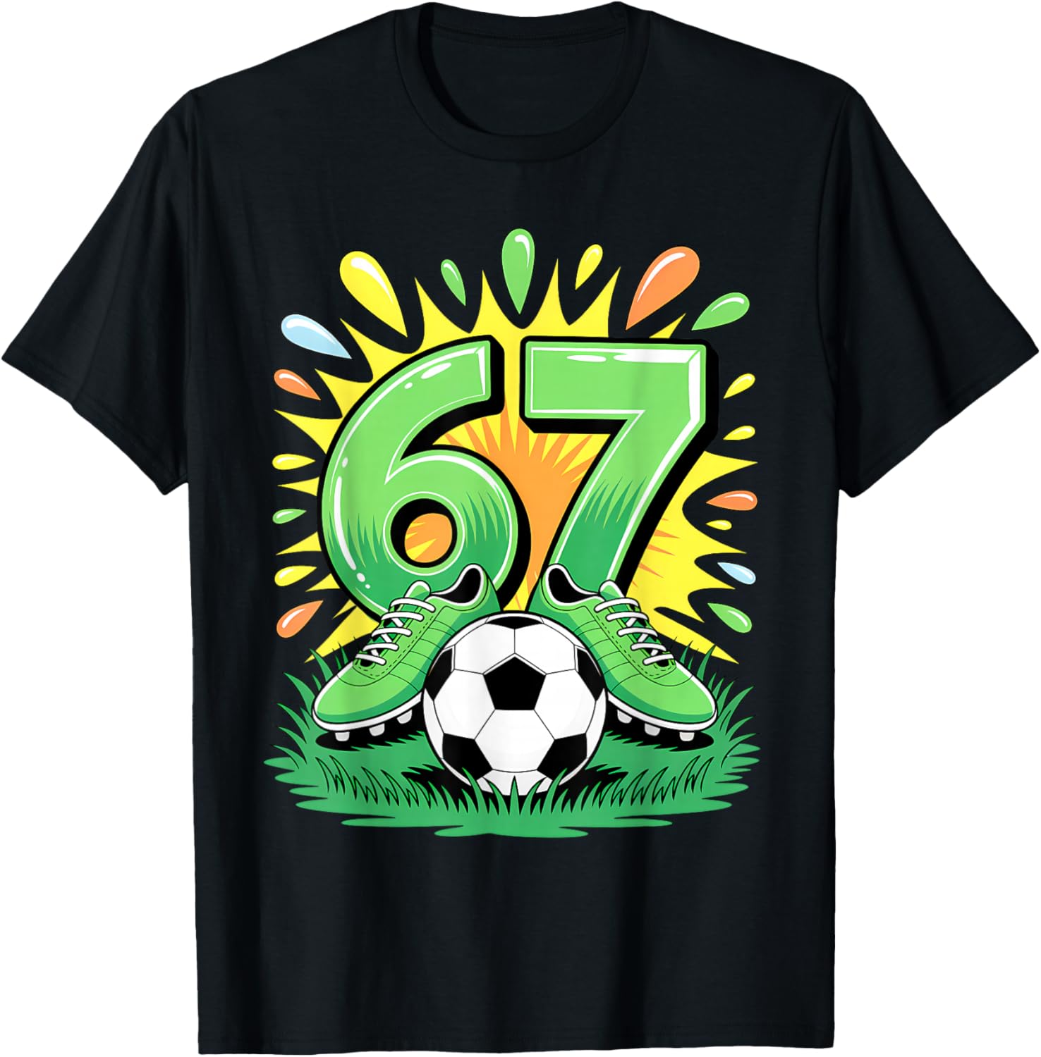 67 Six Seven Soccer Football Funny Meme Boys Men Women T-Shirt - T-Shirt | Black