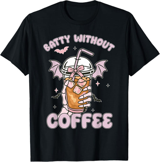 Funny Skeleton Batty Without Coffee Lover Design T-Shirt - T-Shirt | Black