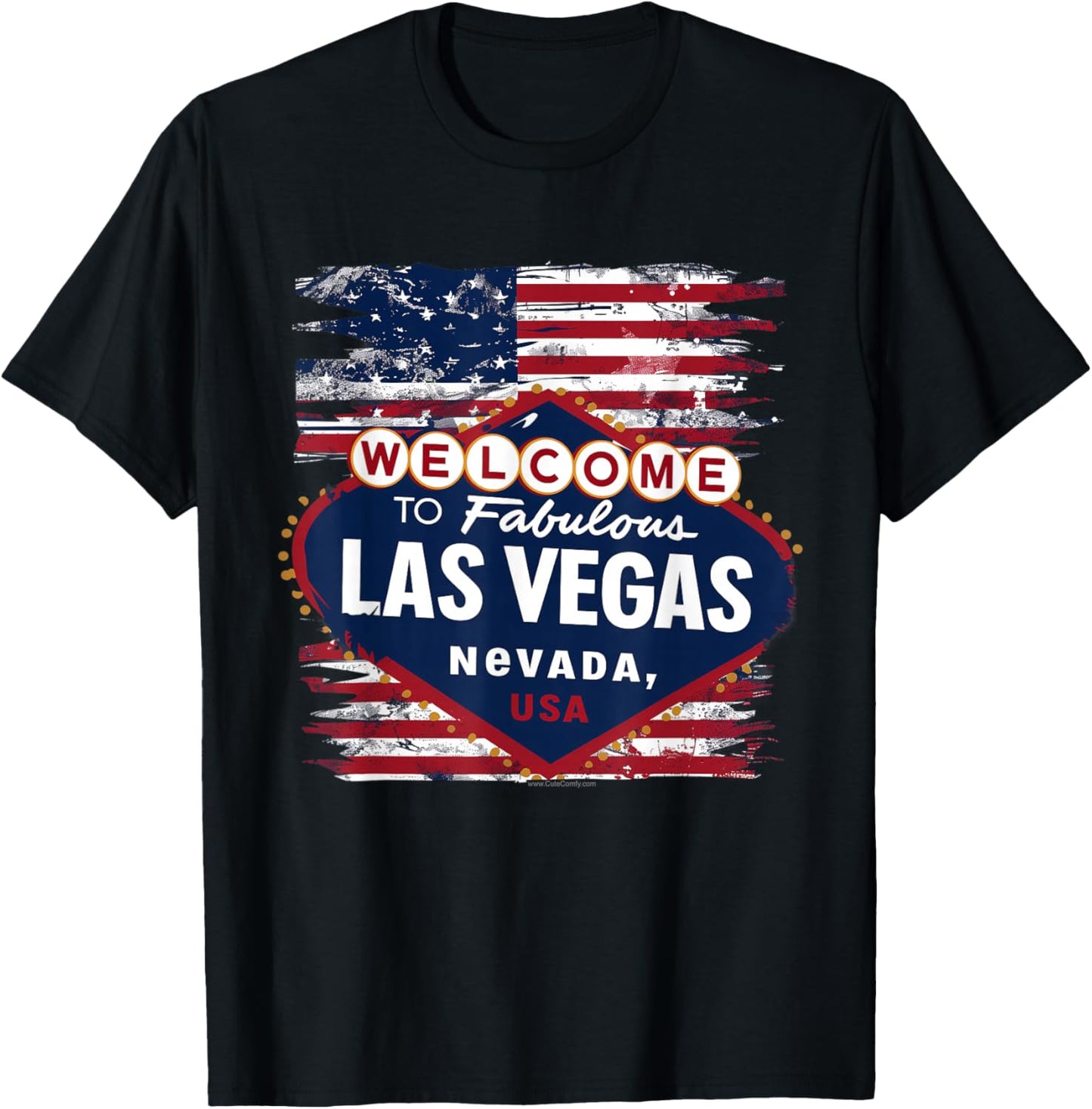 Welcome to Las Vegas Nevada Vintage Sign American Flag T-Shirt - T-Shirt | Black