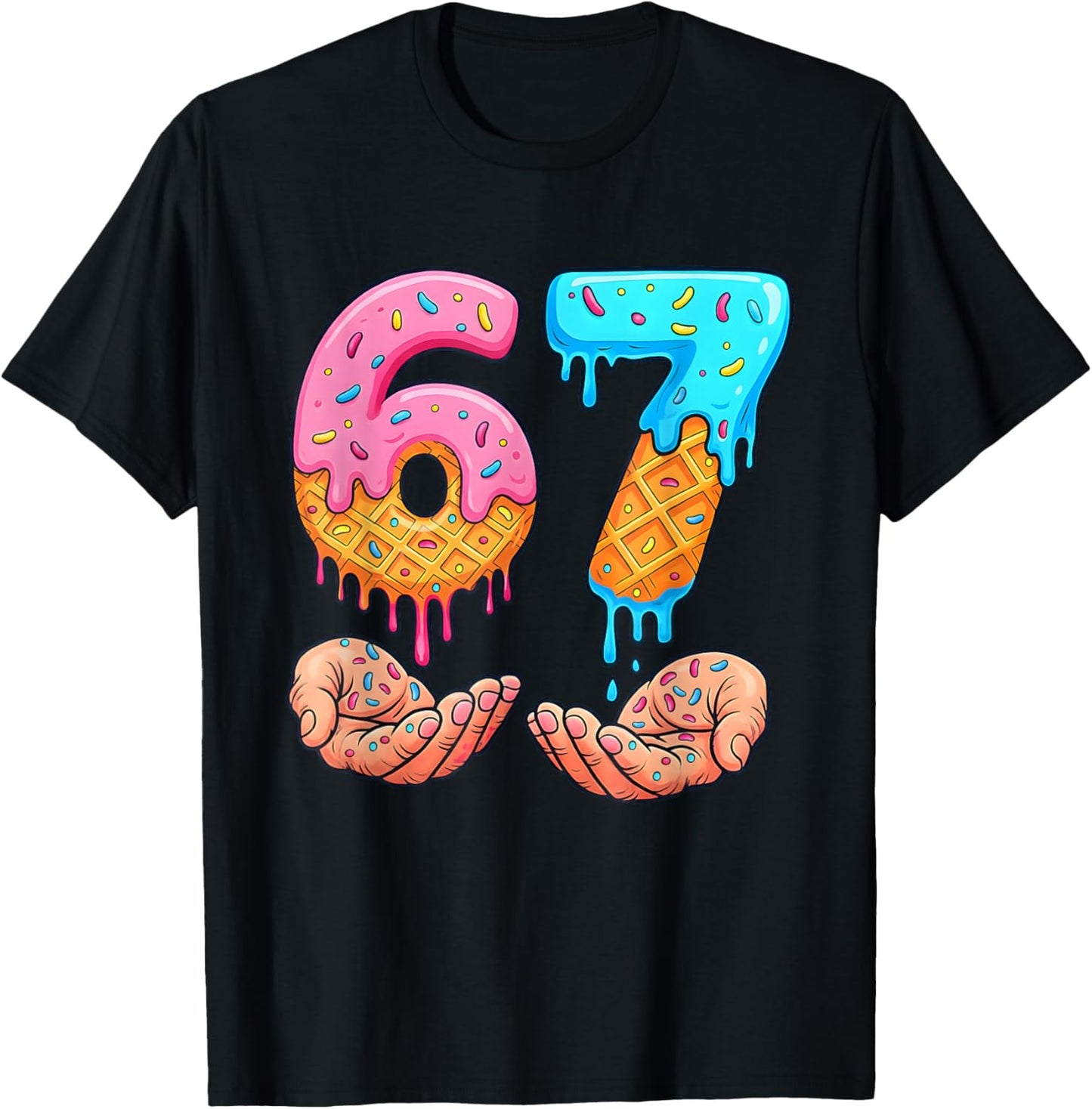 Six Seven Ice Cream Drip Kids Youth Funny 67 Hands Meme 6 7 T-Shirt - T-Shirt | Black