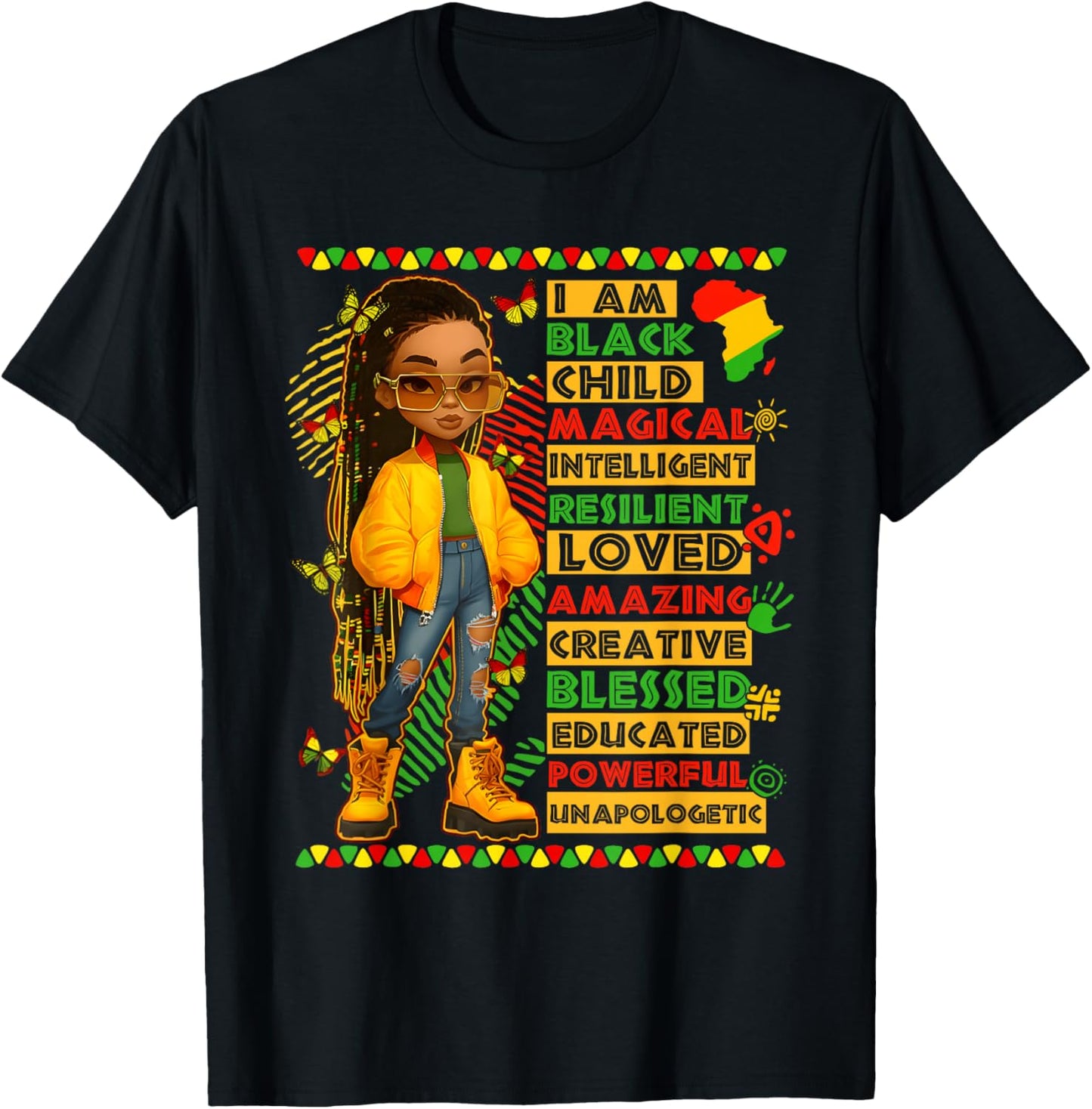 I Am Black Child History Month African American Kids Girls T-Shirt - T-Shirt | Black