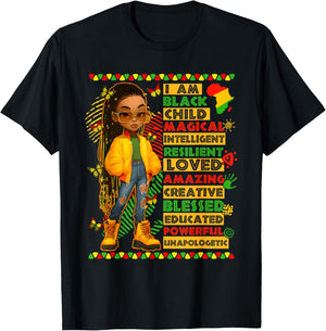 I Am Black Child History Month African American Kids Girls T-Shirt - T-Shirt | Black