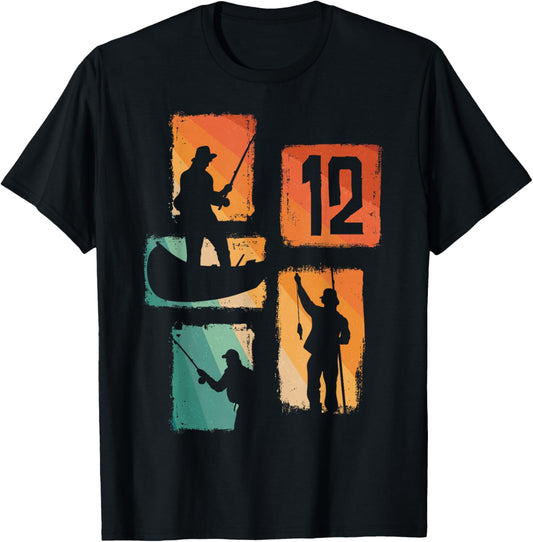 12th Birthday Fishing 12 Years Old Fisherman Fish Angler T-Shirt - T-Shirt | Black