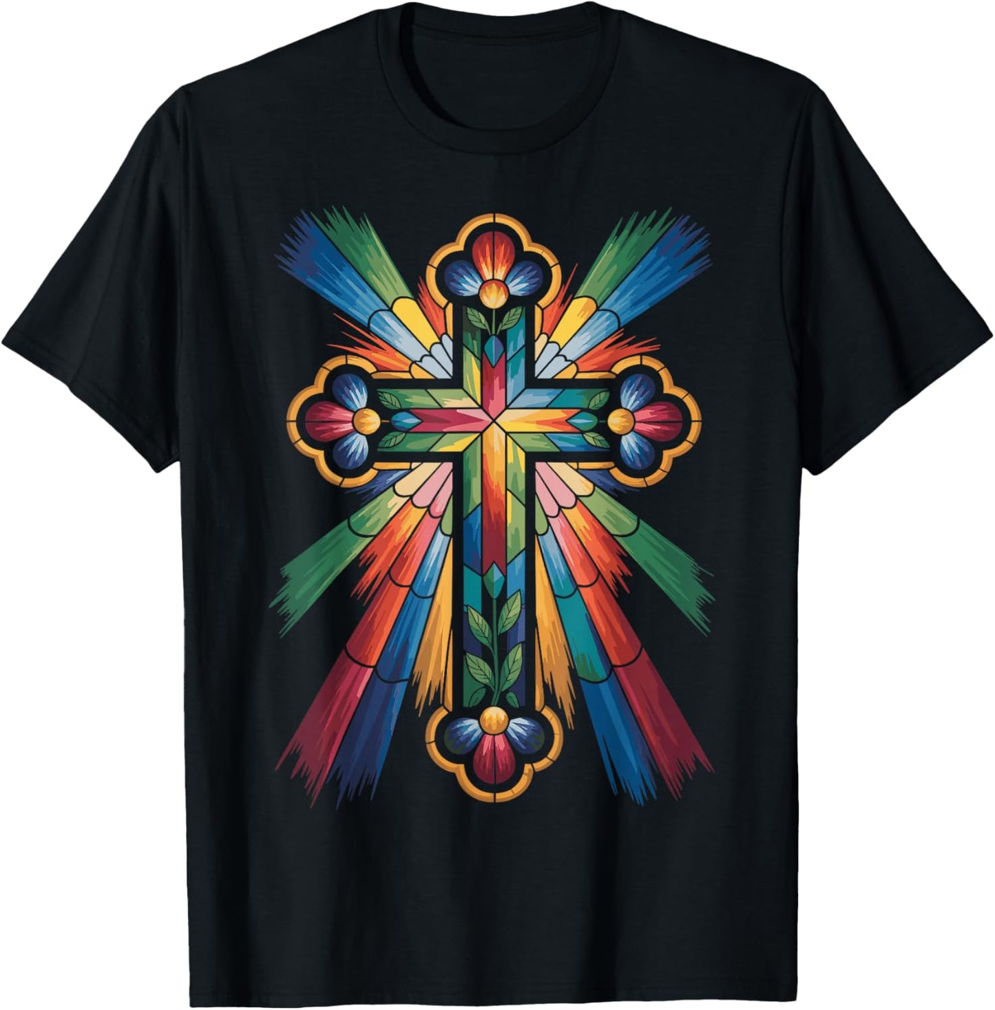 Cross Colorful Christian Religous T-Shirt - T-Shirt | Black