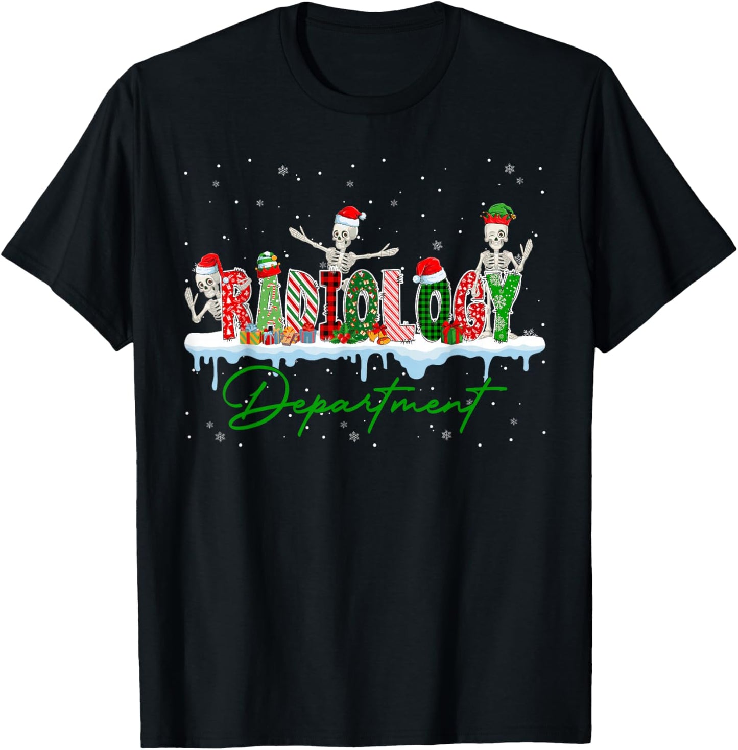 Radiology Department Xray Tech CT MRI Merry Christmas Pajama T-Shirt - T-Shirt | Black