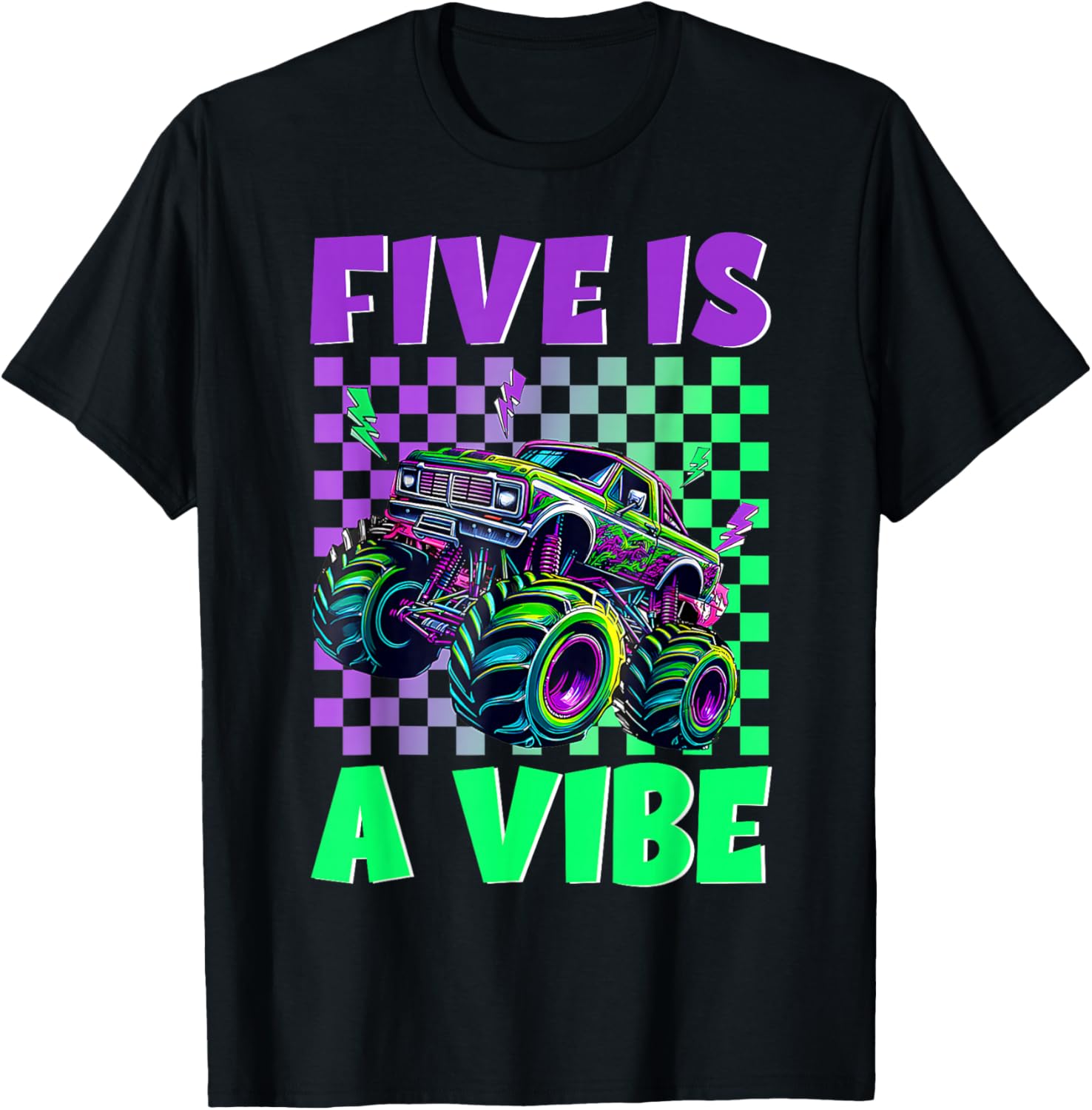 5 Year Old Five is A Vibe Monster Truck 5th Birthday Boy T-Shirt - T-Shirt | Black