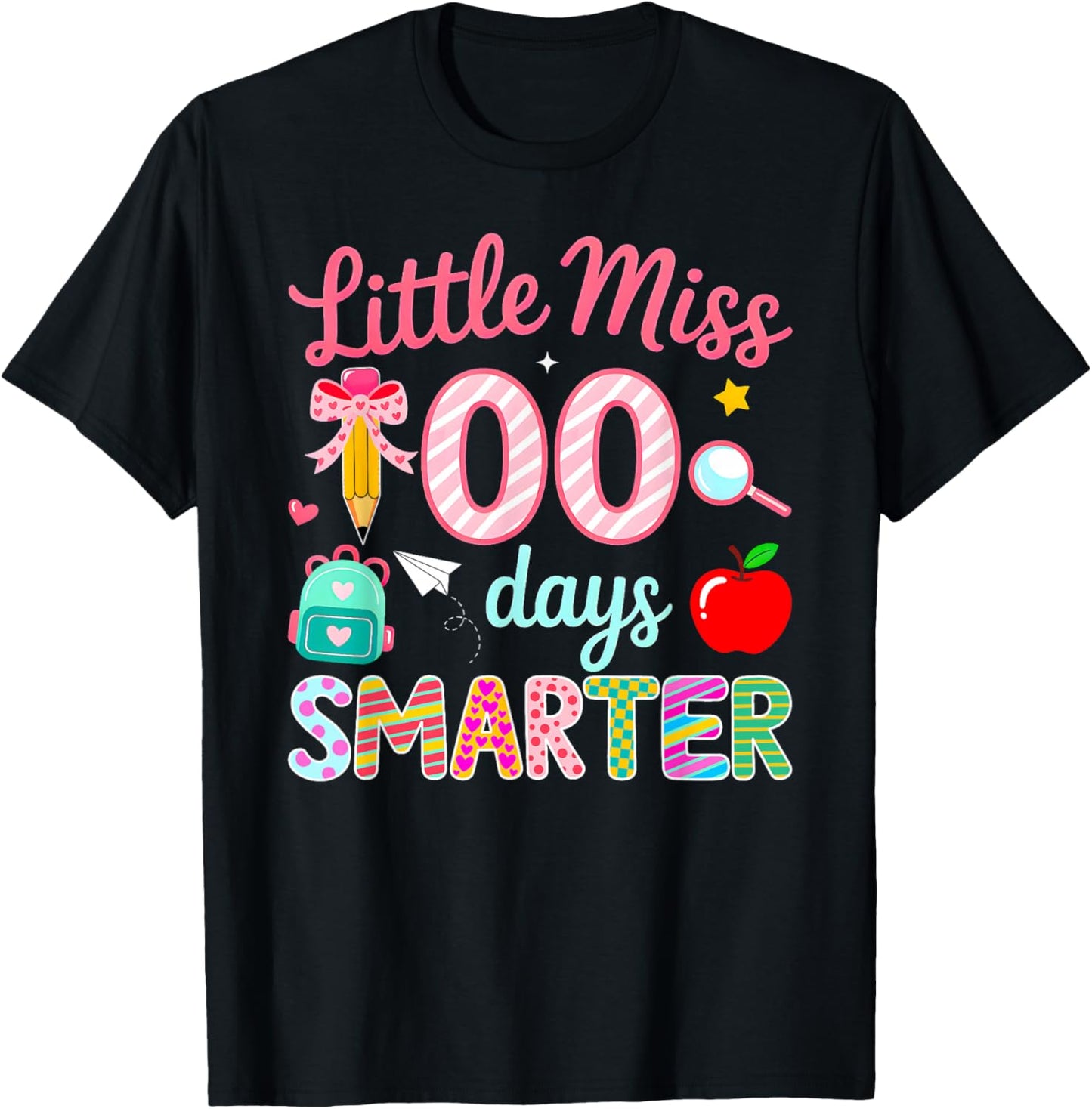 Little Miss 100 Days Smarter 100th Day of School Girls Kids T-Shirt - T-Shirt | Black