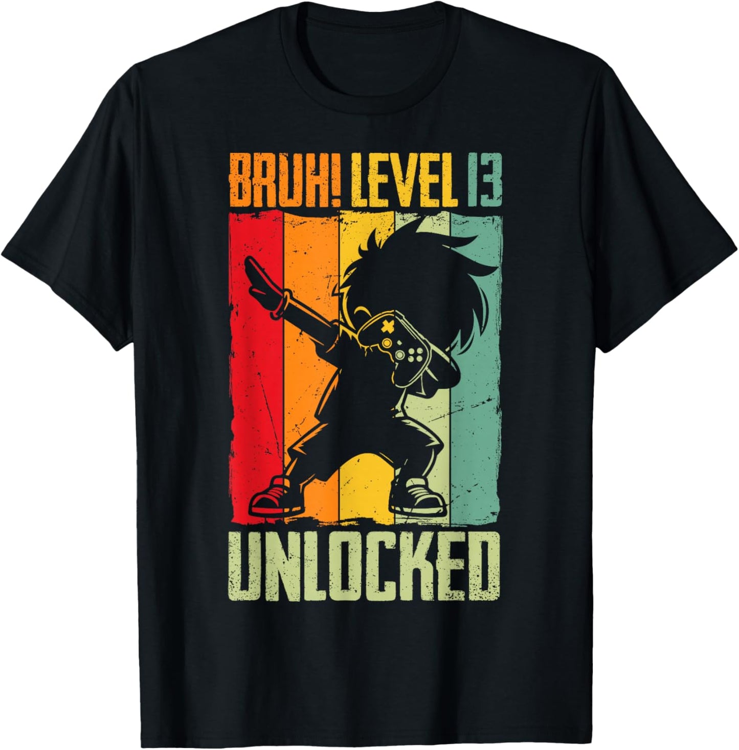 Bruh Level 13 Unlocked 13 Year Old 13th Birthday Dabbing Boy T-Shirt - T-Shirt | Black