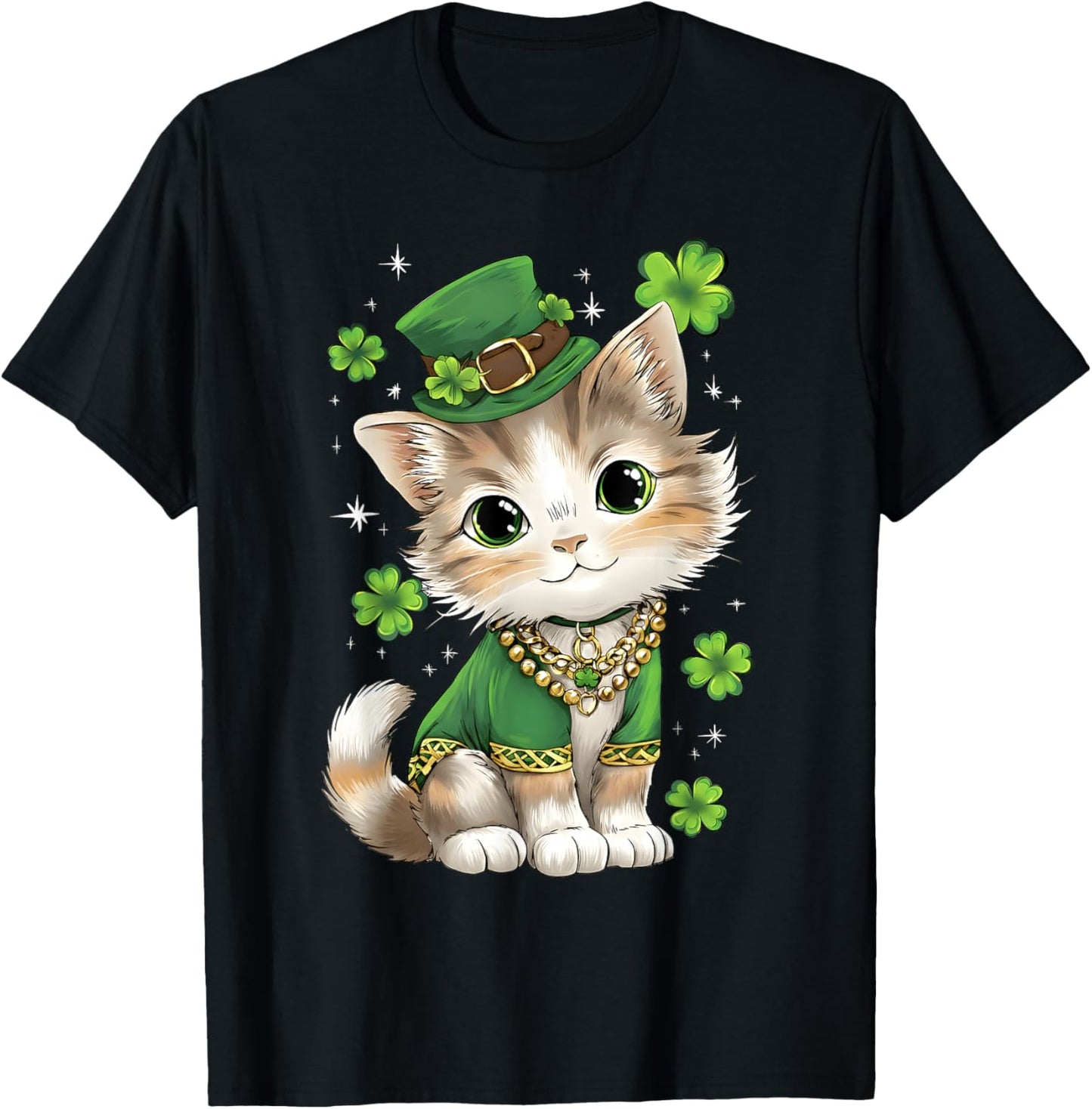 St Patricks Day Cat Leprechaun Hat Shamrock Saint Pattys Day T-Shirt - T-Shirt | Black