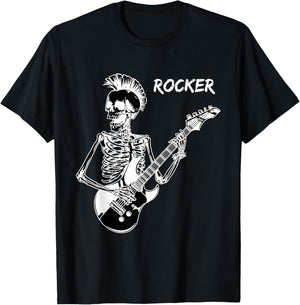 Rocker Skeleton Guitar Skater Cool Halloween Punk Rock T-Shirt - T-Shirt | Black