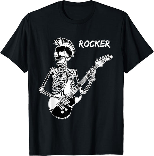 Rocker Skeleton Guitar Skater Cool Halloween Punk Rock T-Shirt - T-Shirt | Black