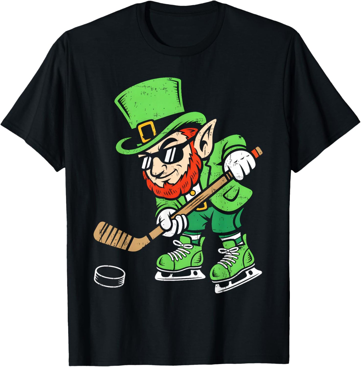 Leprechaun Playing Hockey Funny St Patricks Day Sport Kids T-Shirt - T-Shirt | Black