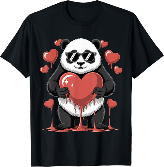 Valentines Day Cute Valentine Panda Lover T-Shirt - T-Shirt | Black