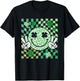 Groovy Smile Face St Patricks Day Shamrock Checker Women Kid T-Shirt - T-Shirt | Black