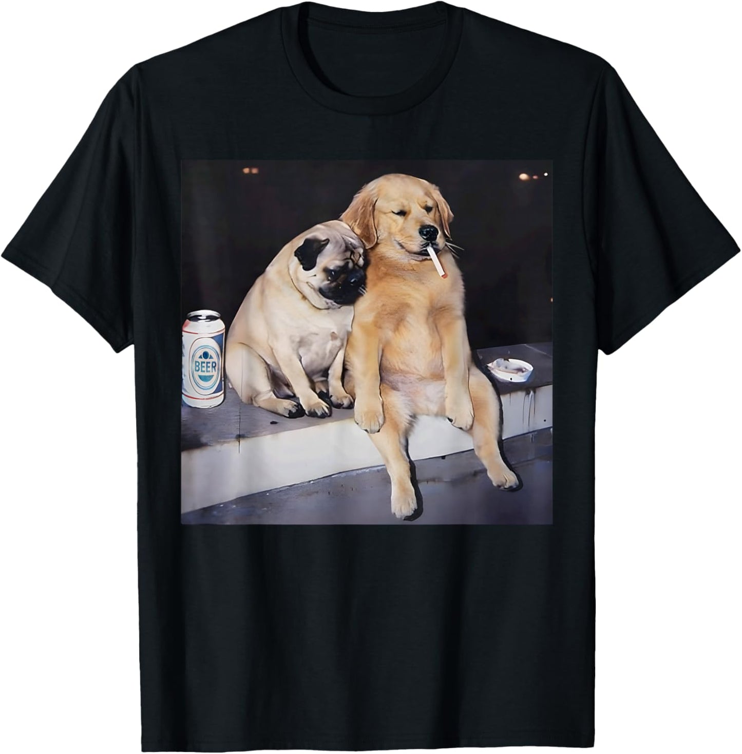 Funny Smoking Dog Pug Meme Golden Retriever Meme T-Shirt - T-Shirt | Black