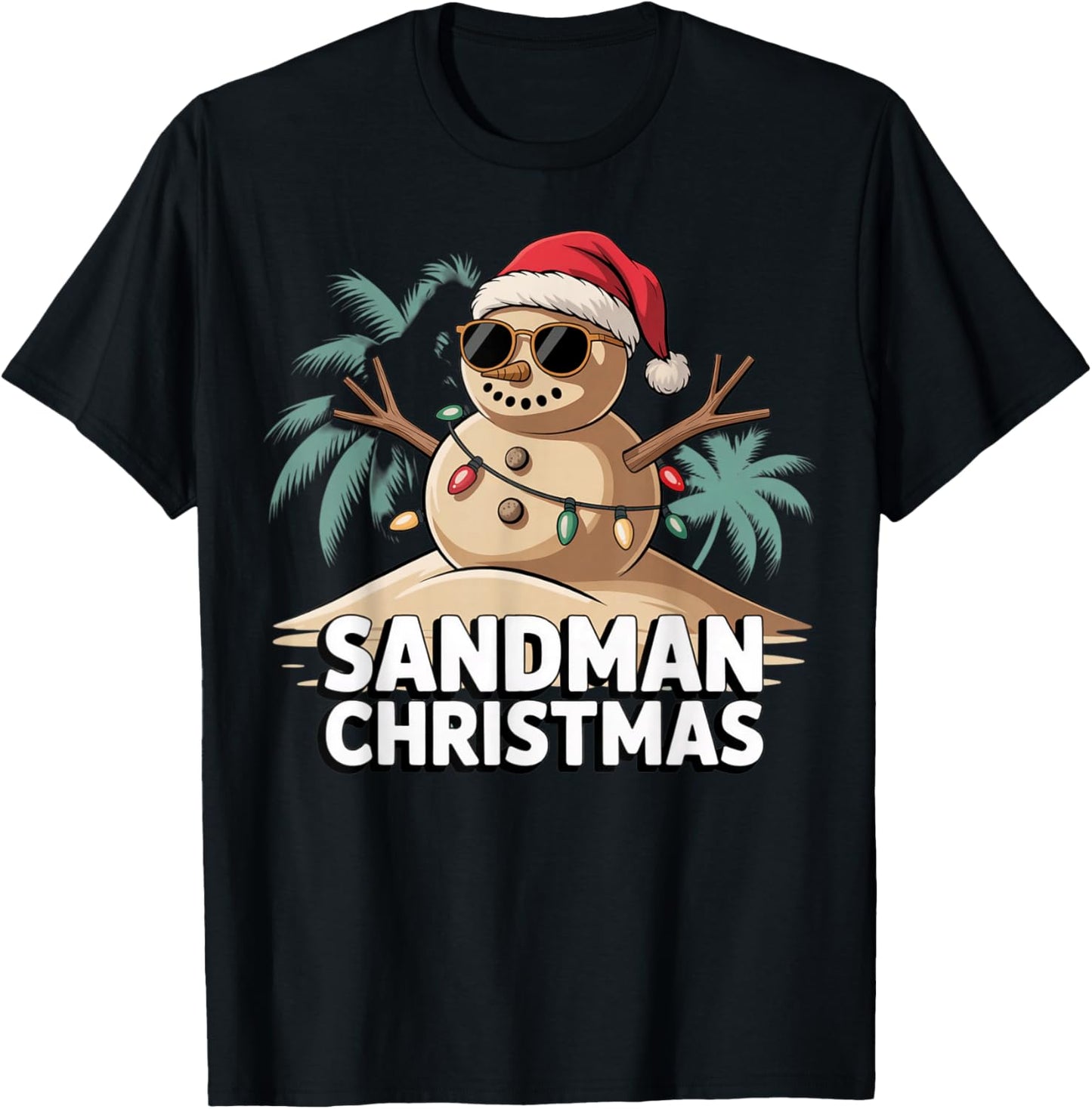 Sandman Christmas Design Tropical Beach Snowman T-Shirt - T-Shirt | Black