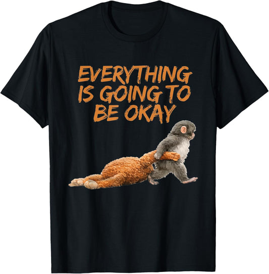 Retro Baby Monkey Punch Everything is Going to Be Okay T-Shirt - T-Shirt | Black