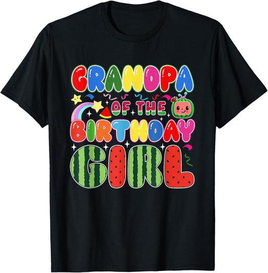 Grandpa of The Birthday Girl Melon Family Matching Funny T-Shirt - T-Shirt | Black