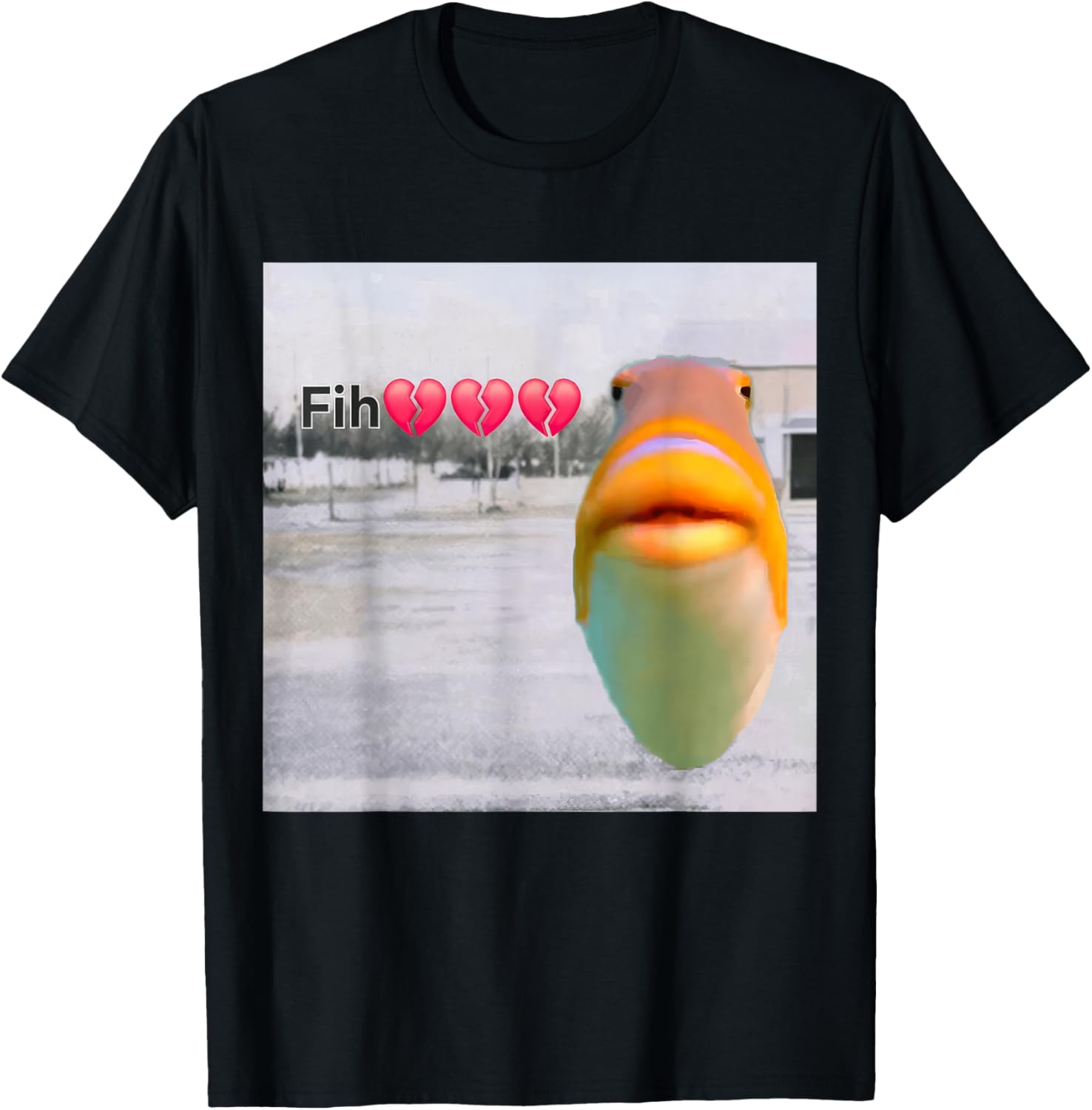 Funny Fish Calling Misspelled Fih Meme Sybau Absurd Brainrot T-Shirt - T-Shirt | Black