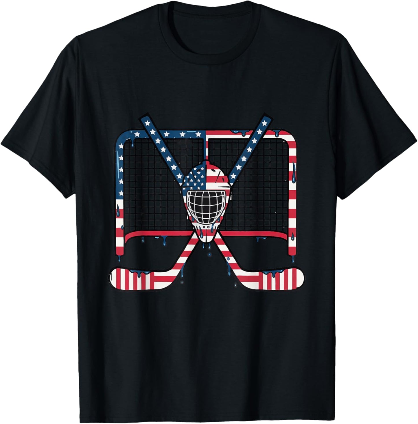 Ice Hockey Drip Goalie Field American Flag Boys Youth Men T-Shirt - T-Shirt | Black