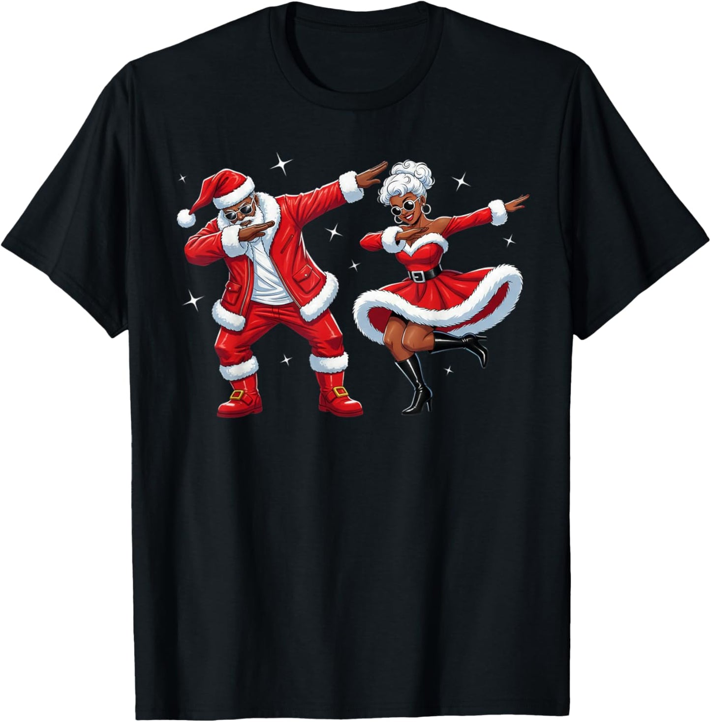 African Santa Mrs Claus Dabbing African America Christmas T-Shirt - T-Shirt | Black