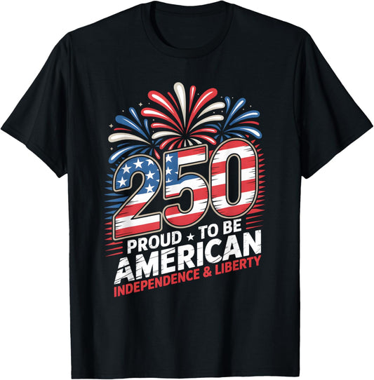 250 Years of Freedom | American 1776–2026 Patriotic T-Shirt - T-Shirt | Black