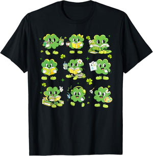 St Patricks Day Shamrock Reading Books Teacher Boys Girls T-Shirt - T-Shirt | Black