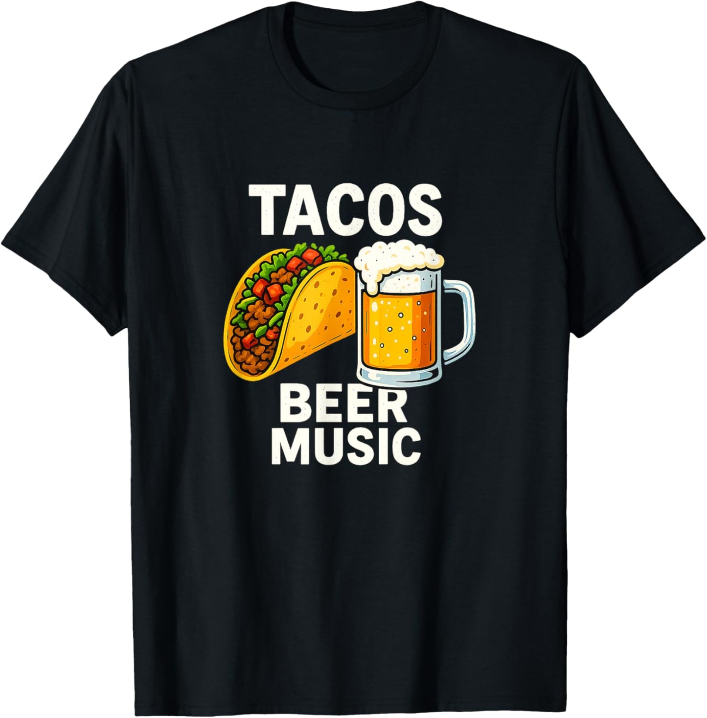 Tacos Beer Music T-Shirt - T-Shirt | Black