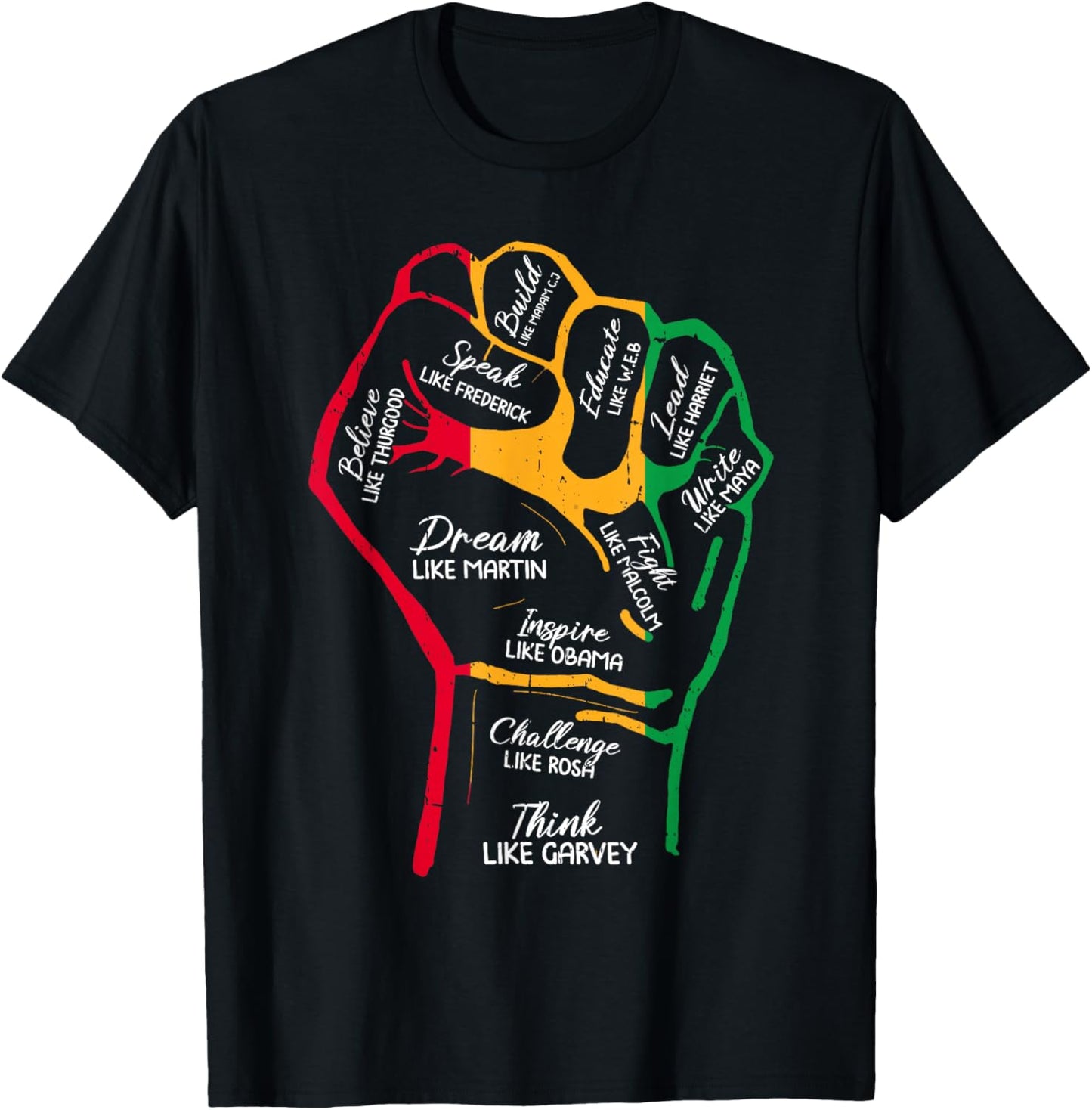 Inspiring Black Leaders Power Fist Hand Black History Month T-Shirt - T-Shirt | Black