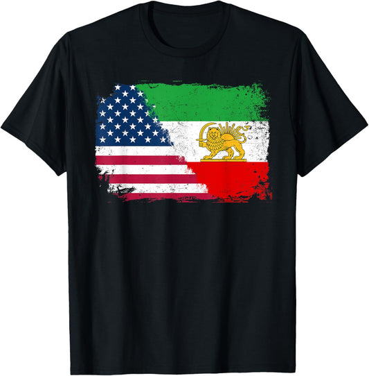 Vintage Persian American Flag USA Persia Roots Heritage T-Shirt - T-Shirt | Black