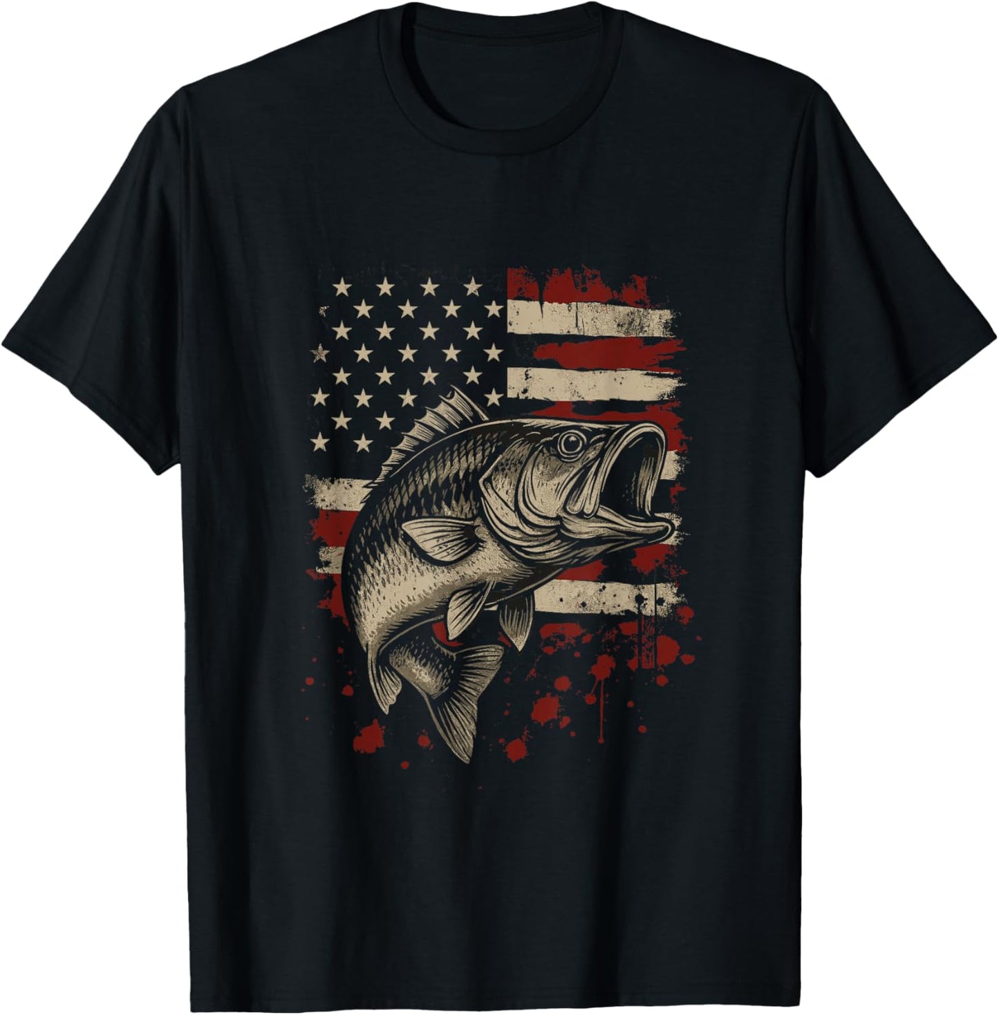 Fish Fishing USA Flag Men Women Fisherman T-Shirt - T-Shirt | Black