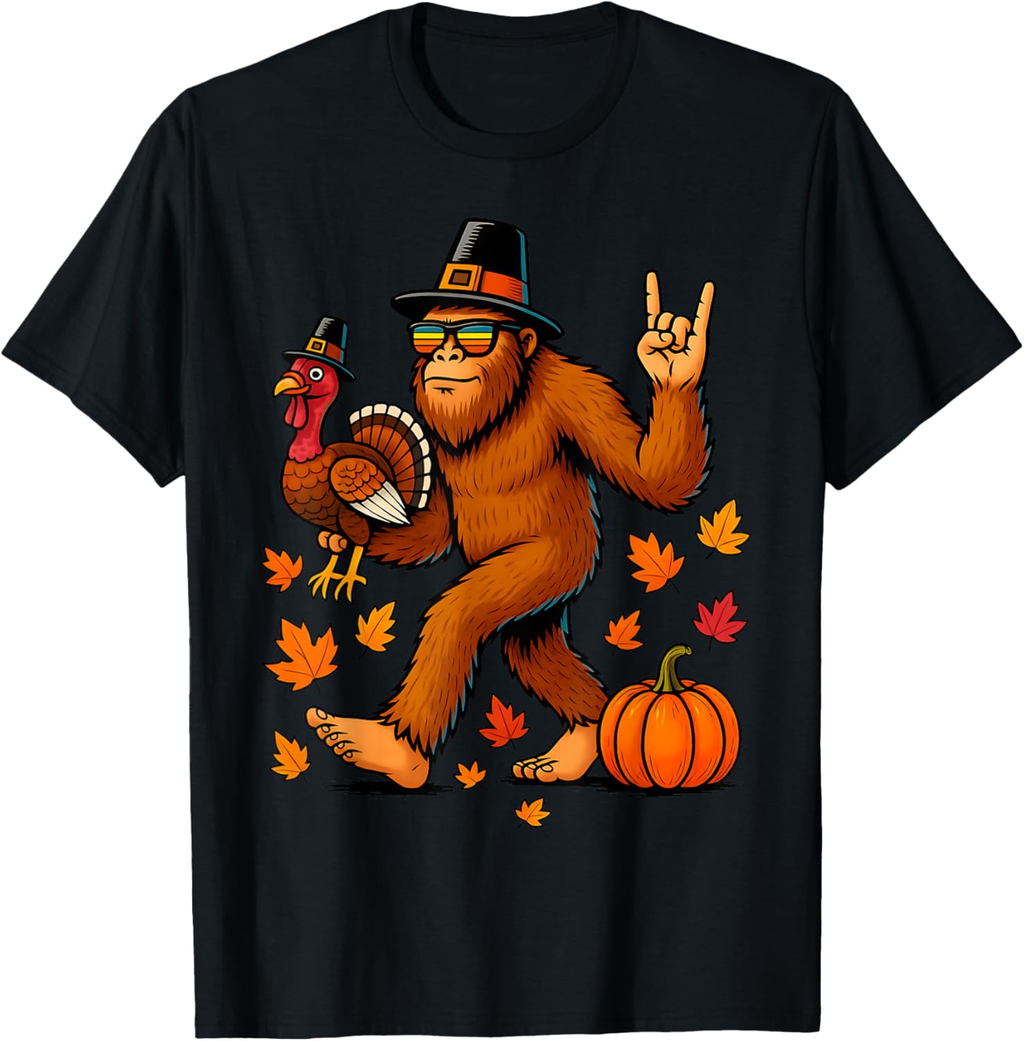 Bigfoot Turkey Pumpkin Thanksgiving Boys Kids T-Shirt - T-Shirt | Black