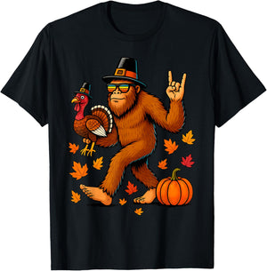 Bigfoot Turkey Pumpkin Thanksgiving Boys Kids T-Shirt - T-Shirt | Black