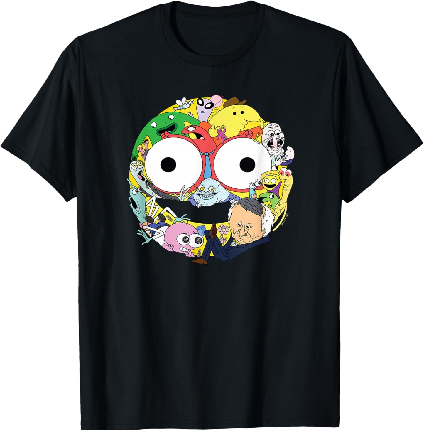 Smiling Friends Smiley Face Character Collage Funny Cartoon T-Shirt - T-Shirt | Black
